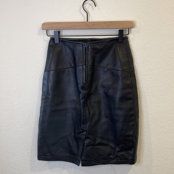 Vintage 80’s Black Leather Mini Skirt Indie Sleaze - Picture 2 of 5